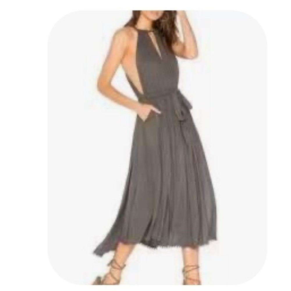 Free People Carbon Spring Love Halter Midi Dress Pom Pom Trim Boho Women's S EUC